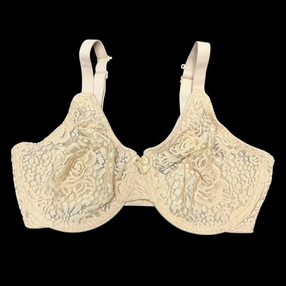 Wacoal Bra 32DD 851205 Halo Lace Mid Coverage Unlined Underwire Bra Beige - Picture 2 of 8